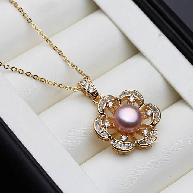 Designer Genuine Freshwater Pearl Floral Necklace in Gold-3