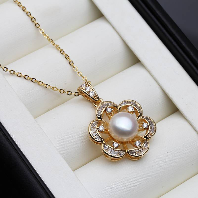 Designer Genuine Freshwater Pearl Floral Necklace in Gold-0