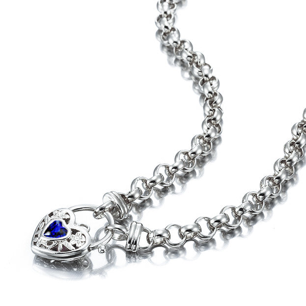 925 Sterling Silver Plated 6mm Belcher Chain Necklace with a Dark Blue Filigree Locket - USA Made-0