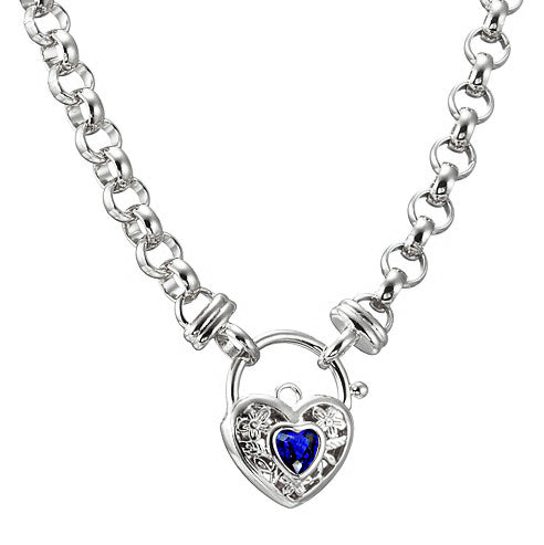 925 Sterling Silver Plated 6mm Belcher Chain Necklace with a Dark Blue Filigree Locket - USA Made-1