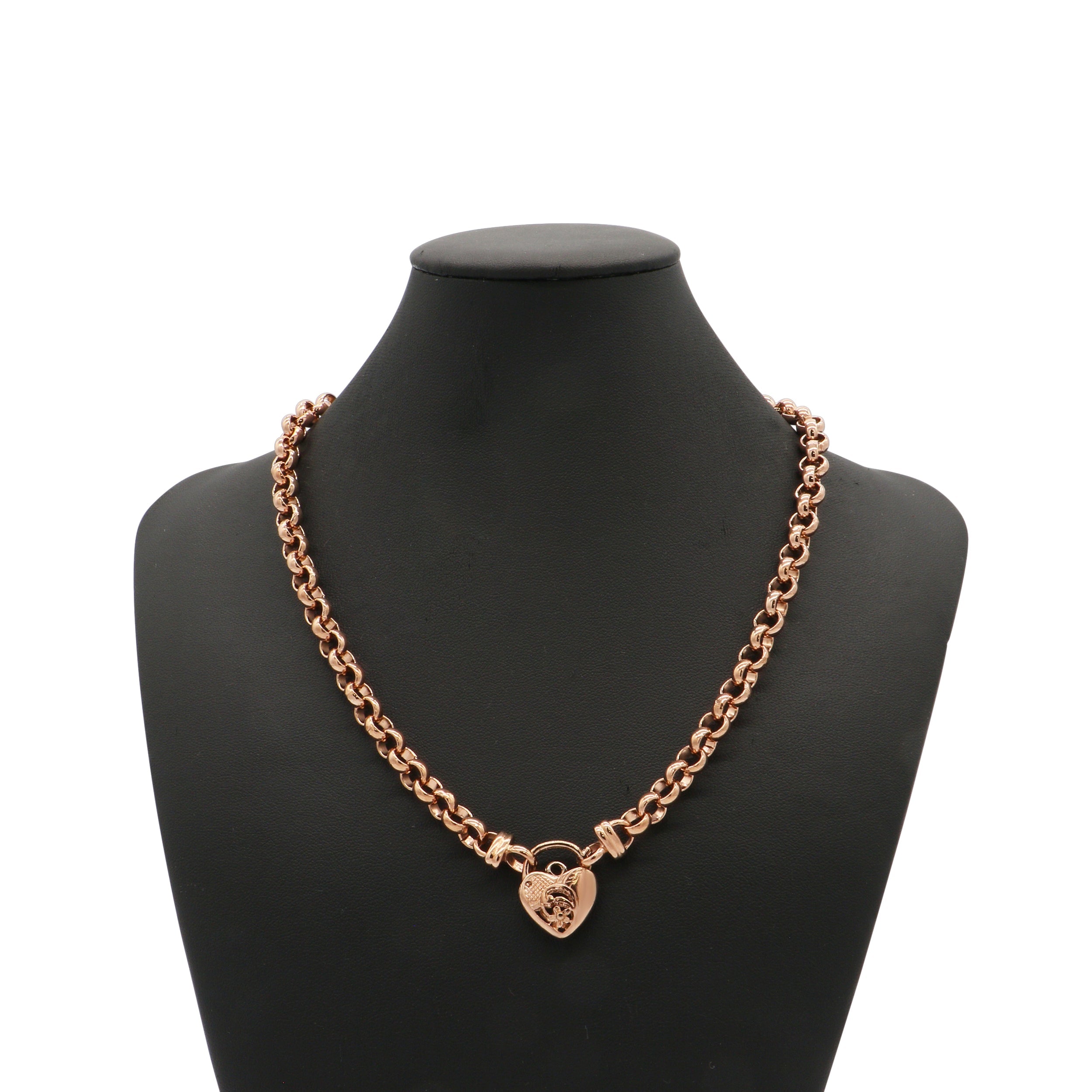 18ct Heavy Rose Gold Plated 6mm Belcher Chain Necklace with a Vegas Heart Locket - USA Made-0