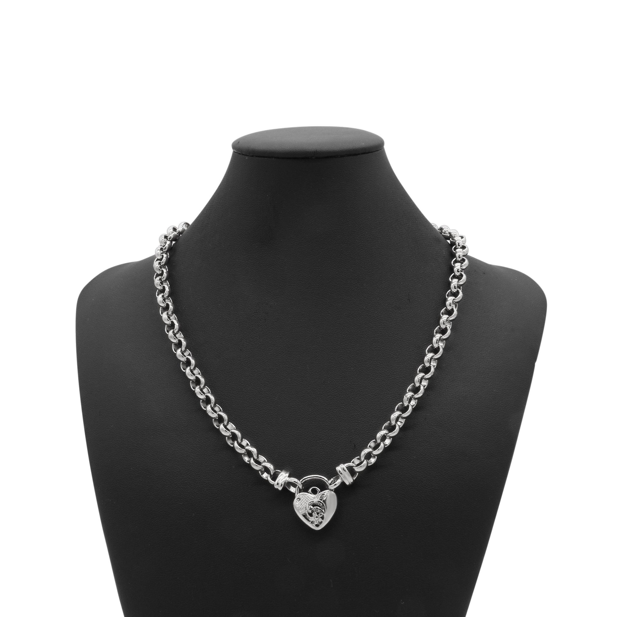 925 Sterling Silver Plated 6mm Belcher Chain Necklace with a Vegas Heart Locket - USA Made-0