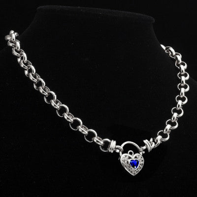 925 Sterling Silver Plated Belcher Chain Necklace with a Dark Blue Filigree Locket - USA Made-1