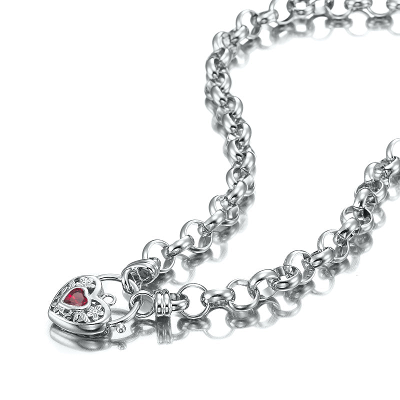 925 Sterling Silver Plated Belcher Chain Necklace with a Red Filigree Locket - USA Made-1
