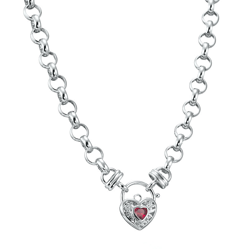 925 Sterling Silver Plated Belcher Chain Necklace with a Red Filigree Locket - USA Made-0