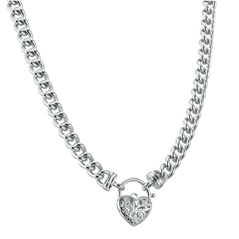 925 Sterling Silver Plated Euro Chain Necklace with a Filigree Locket - USA Made-1