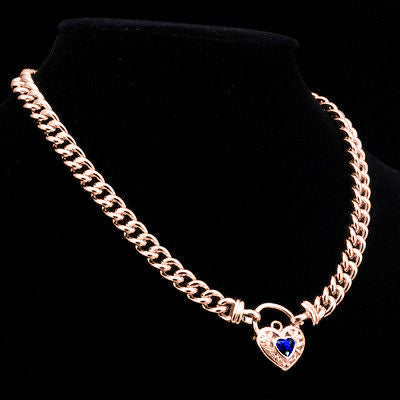 18ct Heavy Rose Gold Plated Euro Chain Necklace with a Dark Blue Filigree Locket - USA Made-2