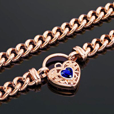 18ct Heavy Rose Gold Plated Euro Chain Necklace with a Dark Blue Filigree Locket - USA Made-3