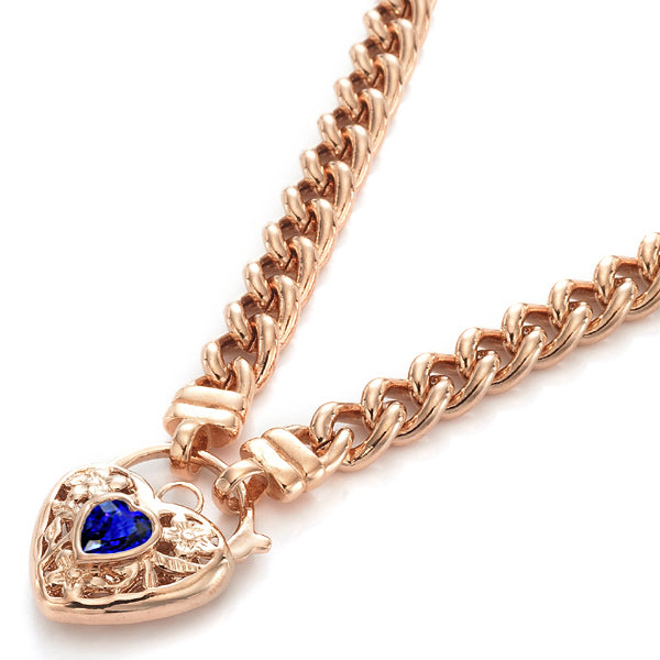 18ct Heavy Rose Gold Plated Euro Chain Necklace with a Dark Blue Filigree Locket - USA Made-0