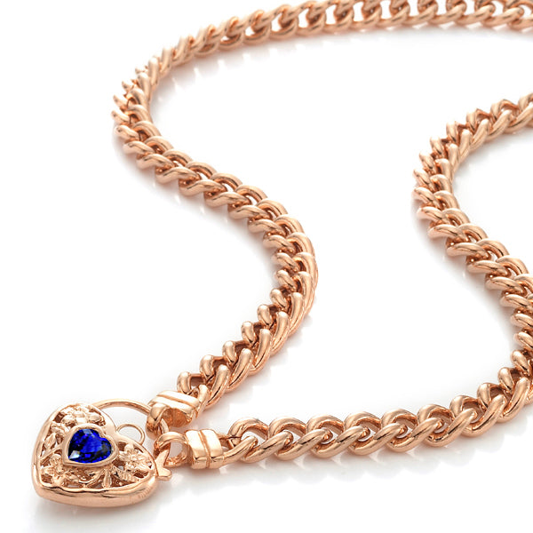 18ct Heavy Rose Gold Plated Euro Chain Necklace with a Dark Blue Filigree Locket - USA Made-1