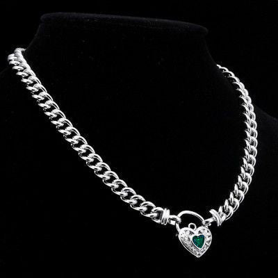 925 Sterling Silver Plated Euro Chain Necklace with a Green Filigree Locket - USA Made-3