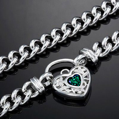 925 Sterling Silver Plated Euro Chain Necklace with a Green Filigree Locket - USA Made-1