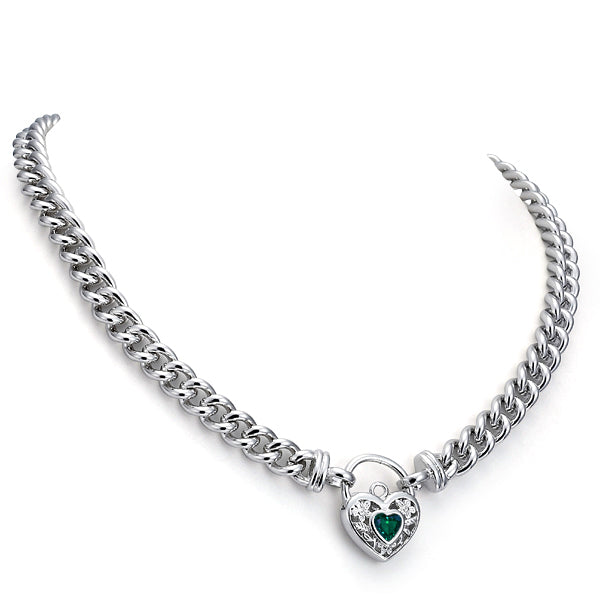 925 Sterling Silver Plated Euro Chain Necklace with a Green Filigree Locket - USA Made-0