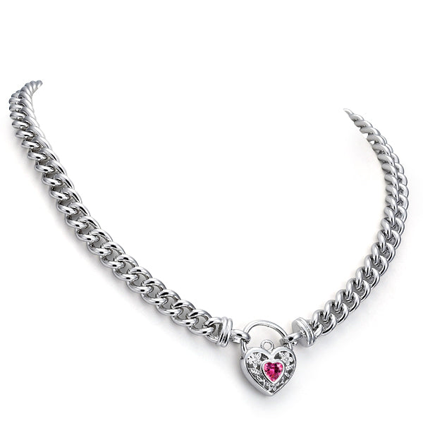 925 Sterling Silver Plated Euro Chain Necklace with a Pink Filigree Locket - USA Made-0