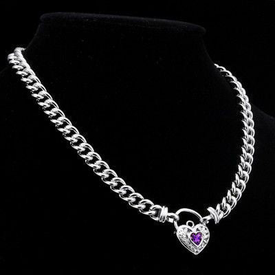 925 Sterling Silver Plated Euro Chain Necklace with a Purple Filigree Locket - USA Made-1
