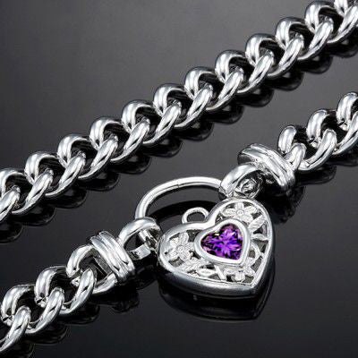 925 Sterling Silver Plated Euro Chain Necklace with a Purple Filigree Locket - USA Made-2