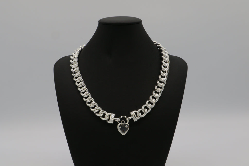 925 Sterling Silver Plated 12mm Euro Chain Necklace with a Small Plain Heart Locket - USA Made
