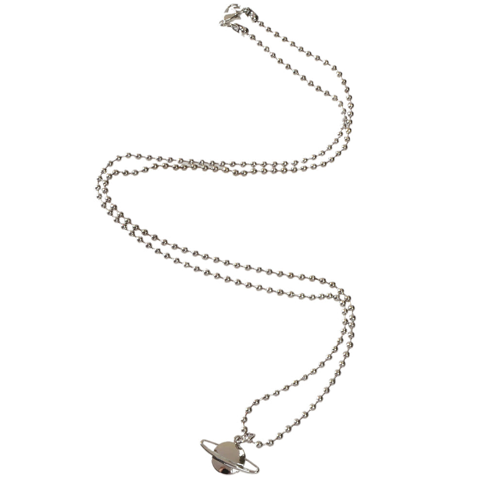 Unique Long Silver Popcorn Chain Planet Pendant Necklace Party Women Decoration-3