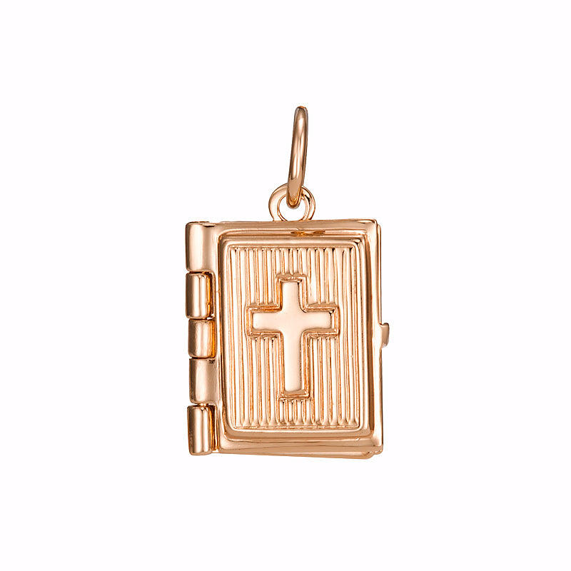 18ct Heavy Rose Gold Plated Bible Pendant (Opens with 1 bible page) - USA Made-1