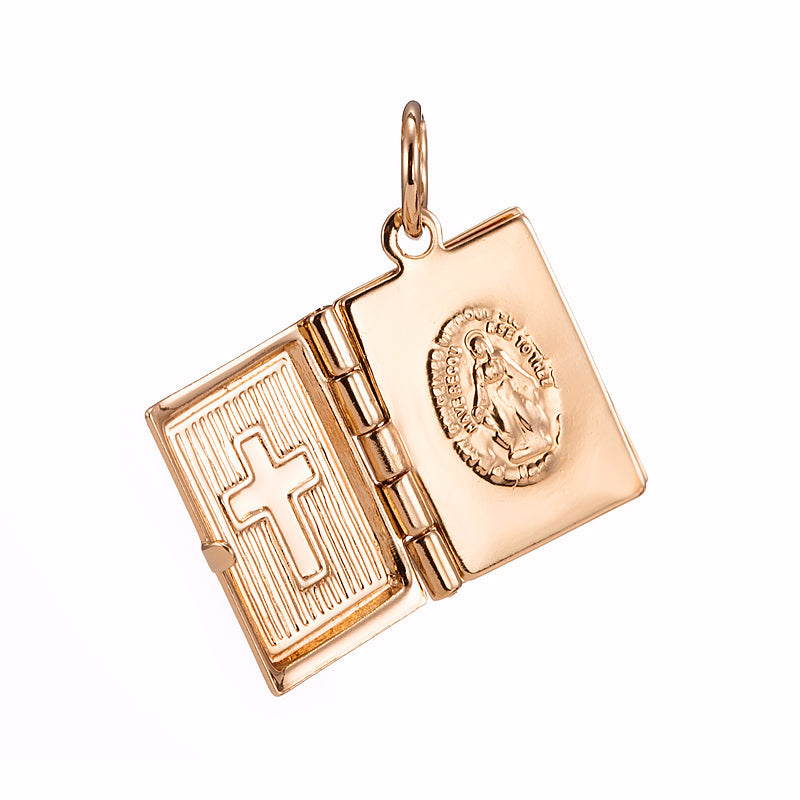 18ct Heavy Rose Gold Plated Bible Pendant (Opens with 1 bible page) - USA Made-0