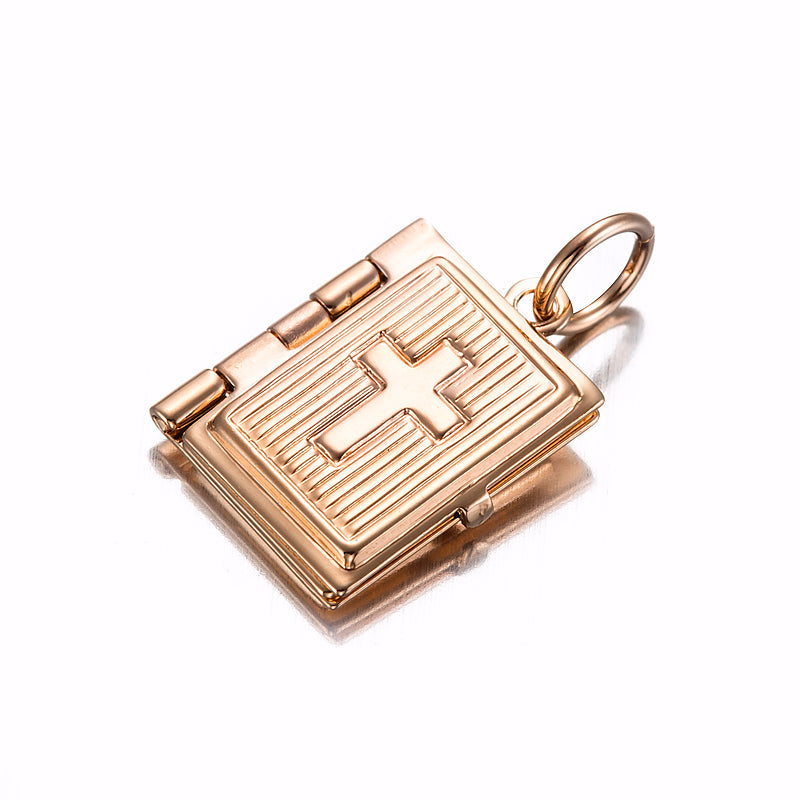 18ct Heavy Rose Gold Plated Bible Pendant (Opens with 1 bible page) - USA Made-2