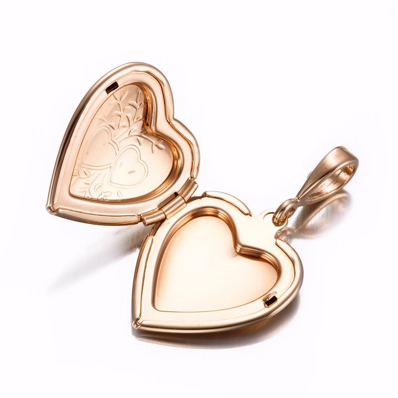 18ct Heavy Rose Gold Plated Heart Locket Pendant - USA Made-1