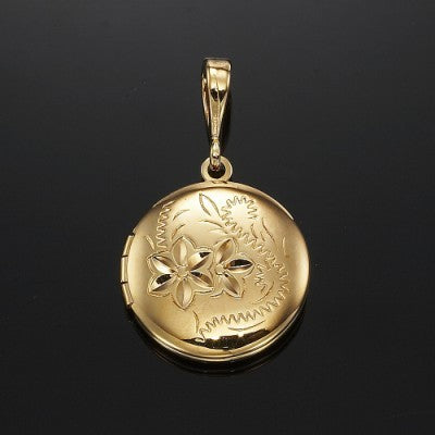 18ct Heavy Yellow Gold Plated Round Locket Pendant - USA Made-1