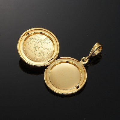 18ct Heavy Yellow Gold Plated Round Locket Pendant - USA Made-3