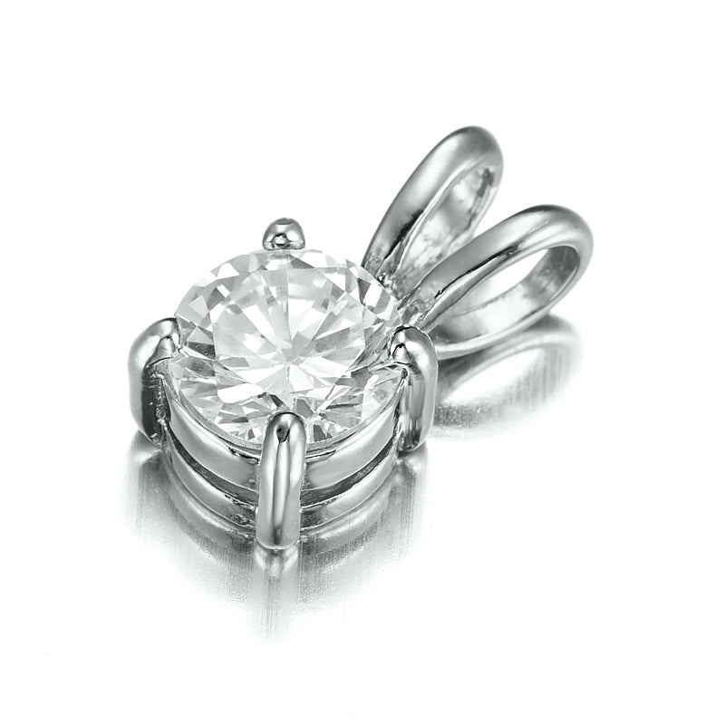 925 Sterling Silver Plated Round Simulated Diamond Pendant - USA Made-0