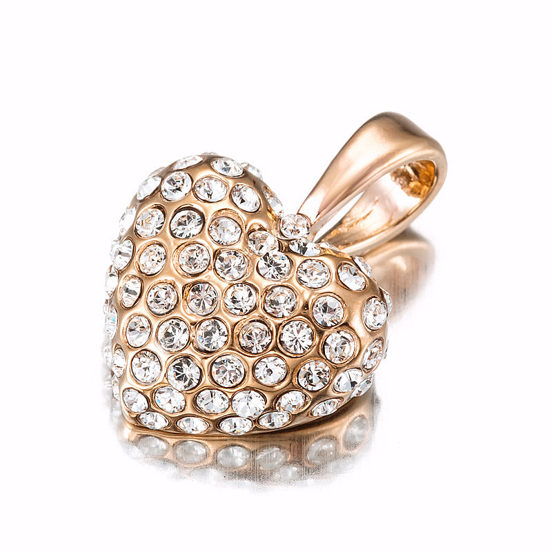 18ct Heavy Rose Gold Plated Crystal Heart Pendant - USA Made-1