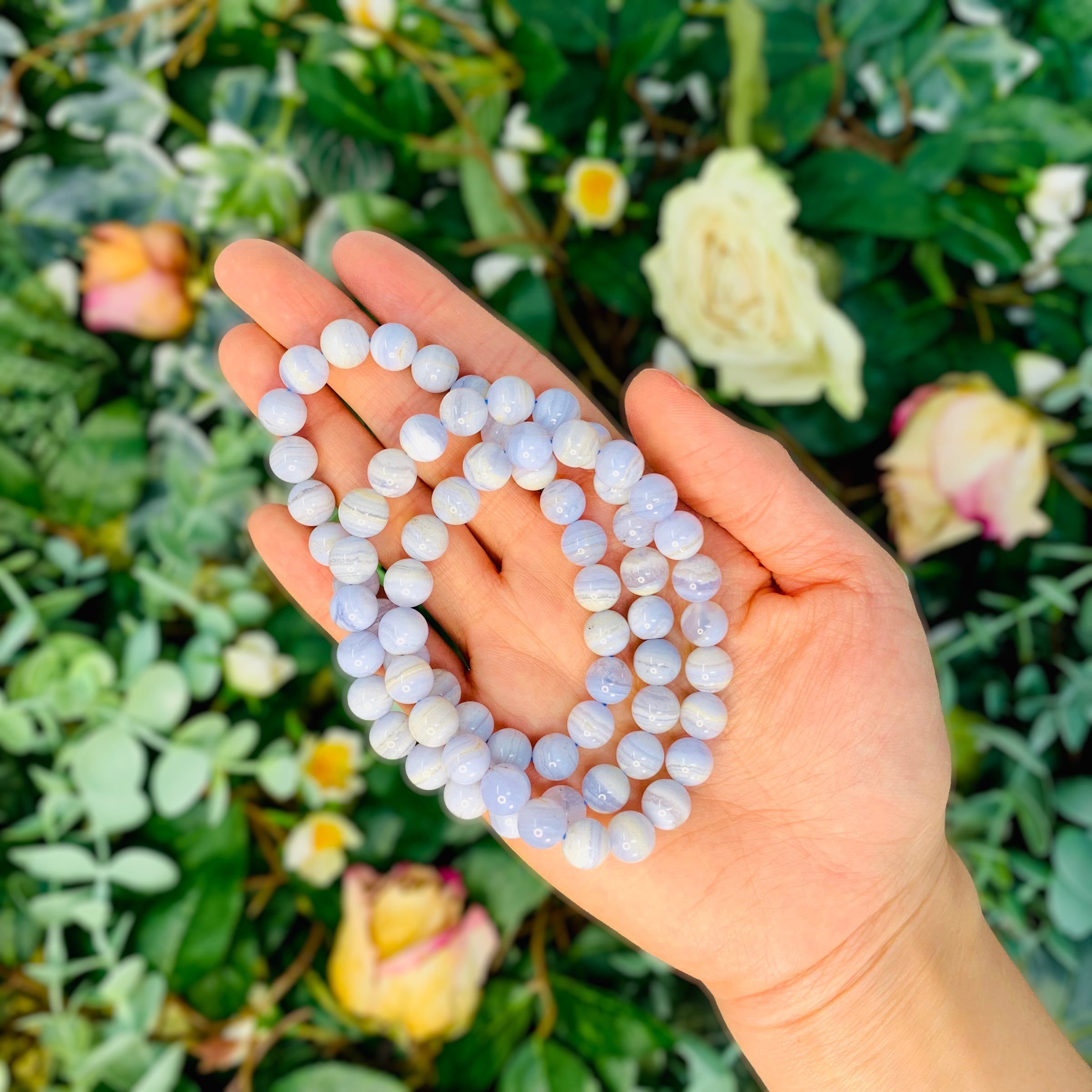 Blue Lace Agate Beaded Crystal Bracelet-2