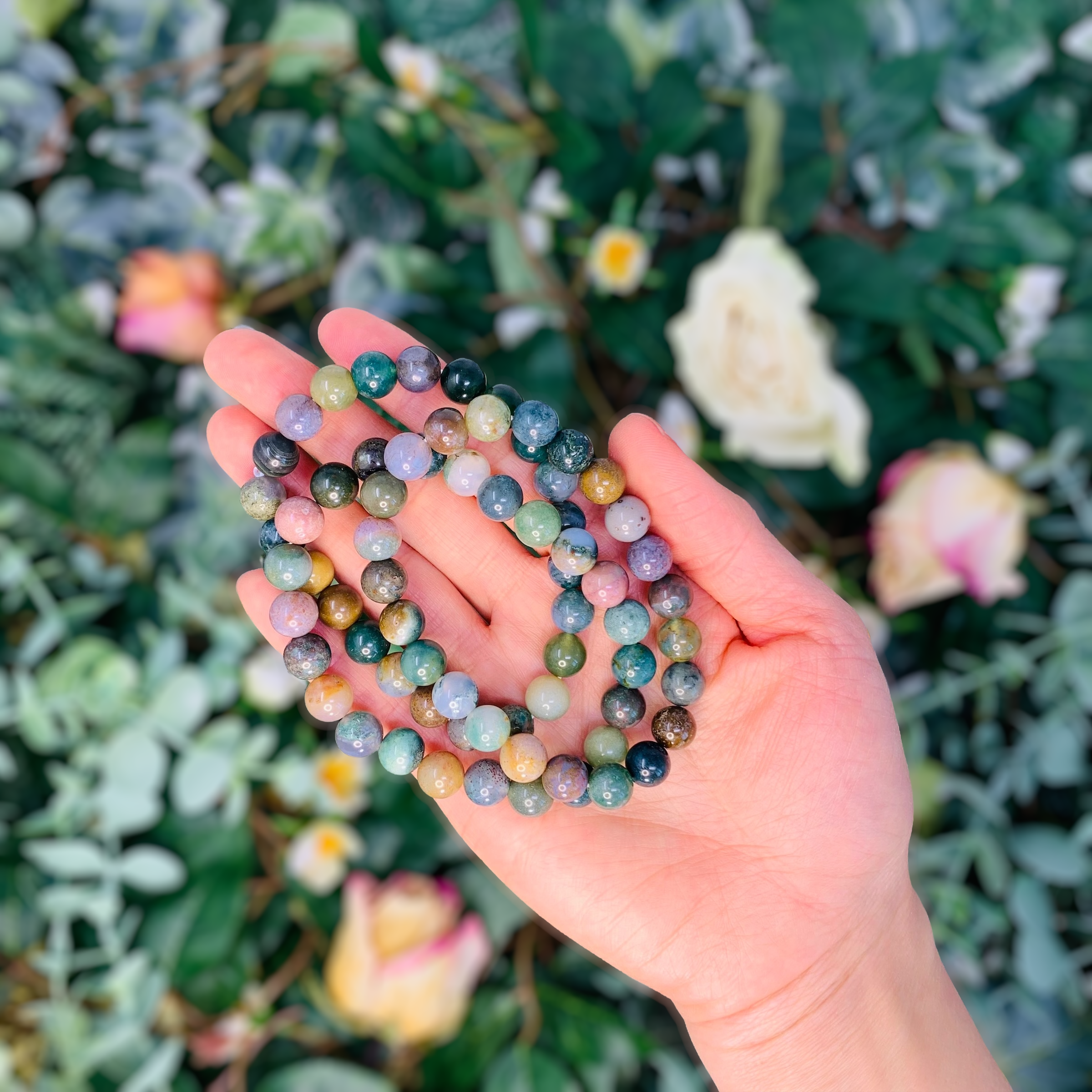 Indian Agate Beaded Crystal Bracelet-2