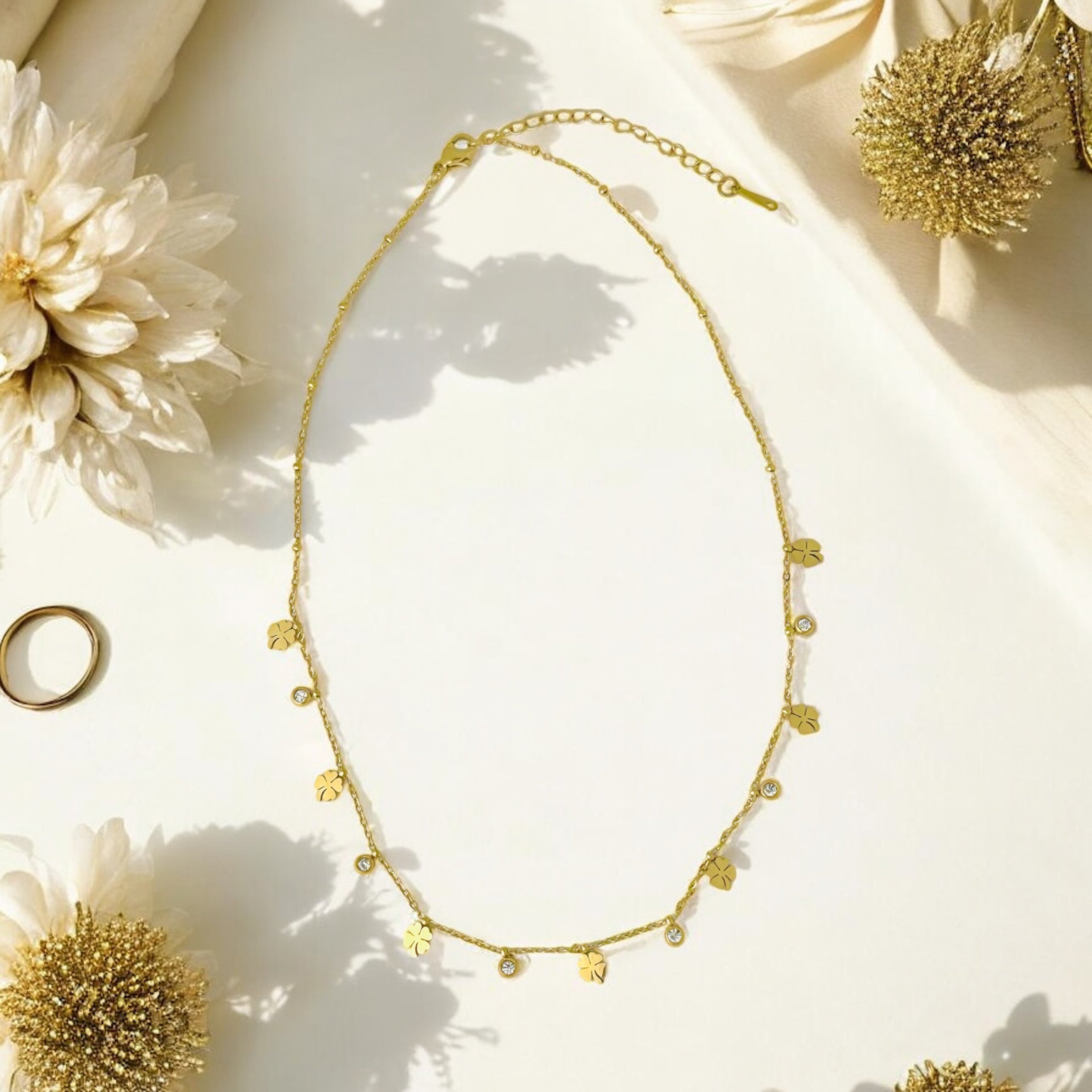 Lucky Clover - 18K Gold Plated, Waterproof Necklace-0