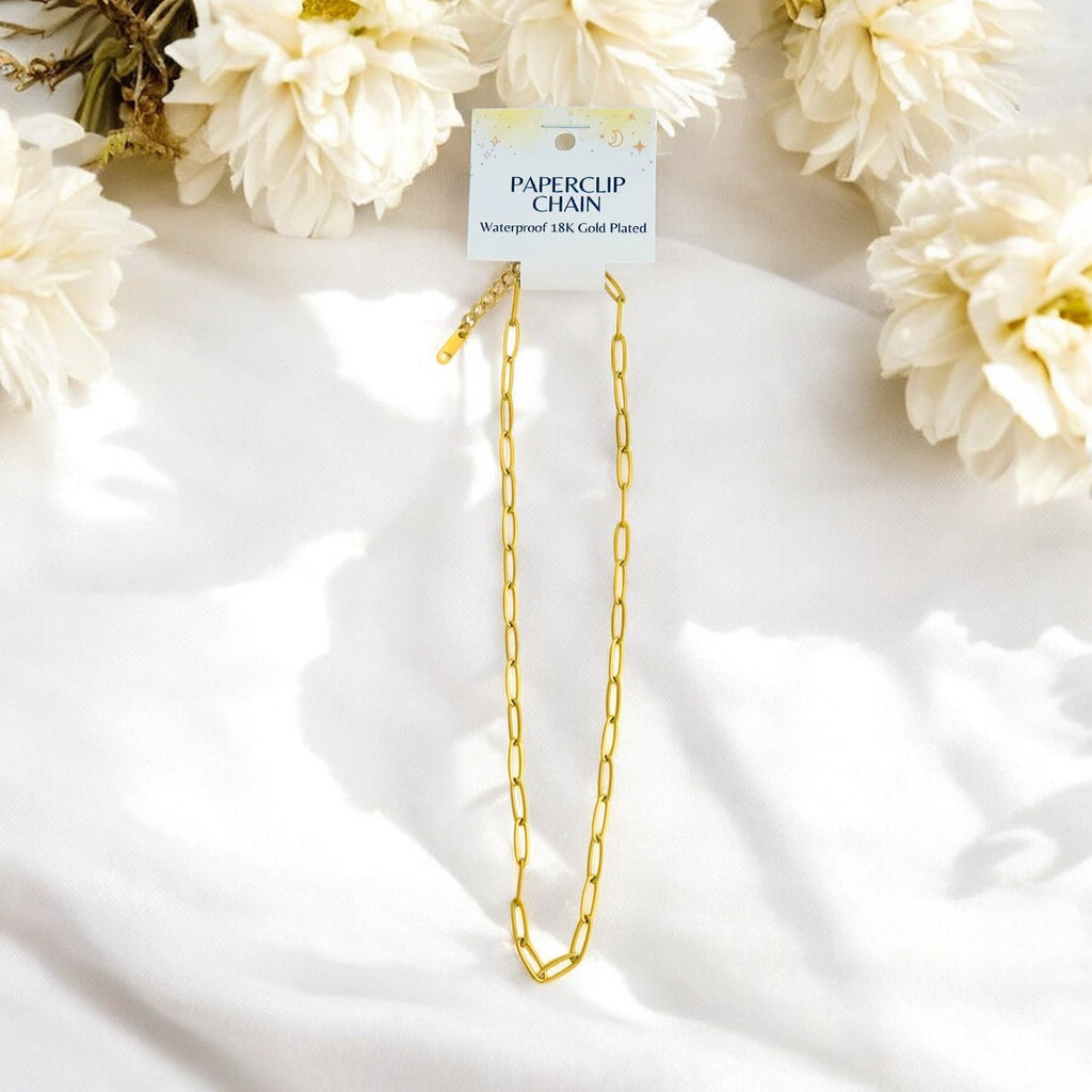 Paperclip Chain - 18K Gold Plated, Waterproof Necklace