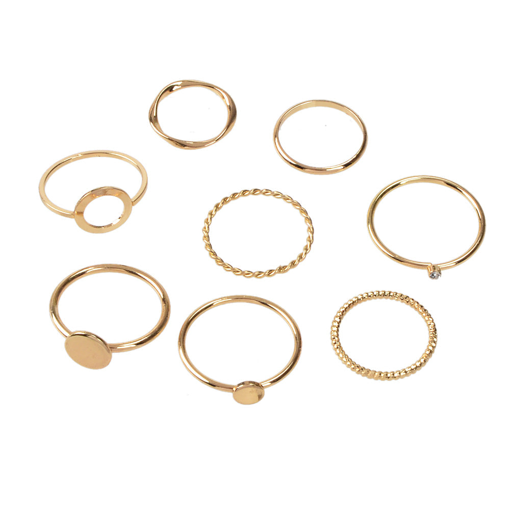8 pcs Simple Geometric Rhinestone Disc Knuckle Multiple Finger Rings Bulk Pack