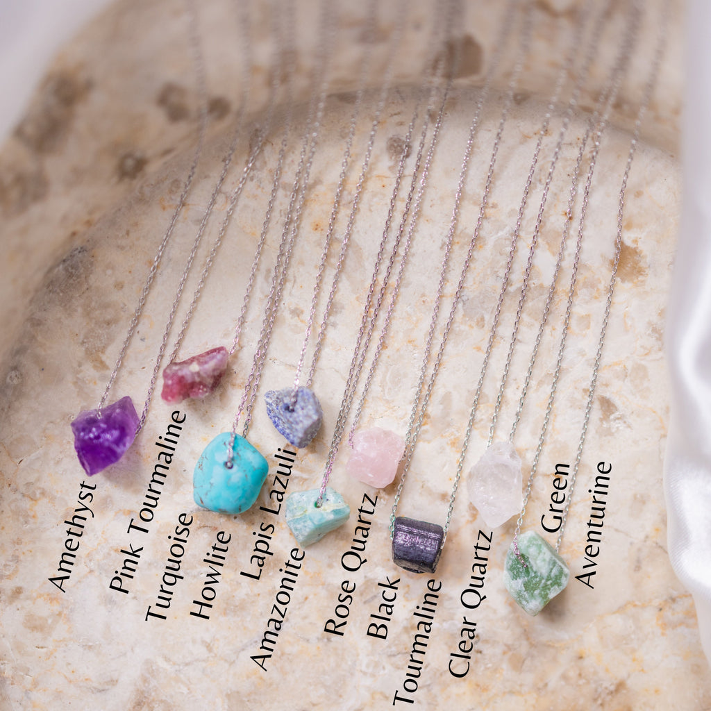 Raw Crystal 14K Gold, Silver Birthstone Necklace-2