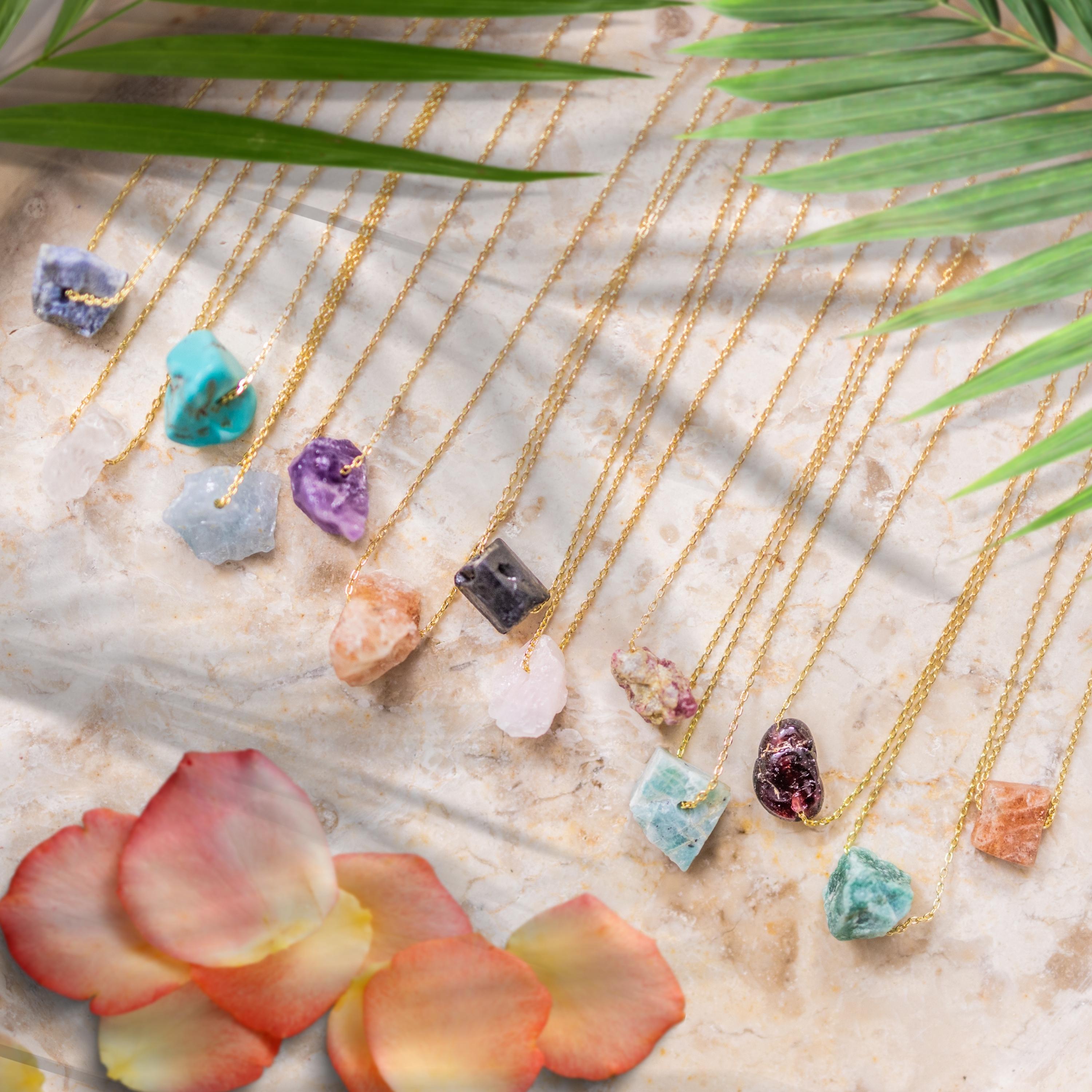 Raw Crystal 14K Gold, Silver Birthstone Necklace-0