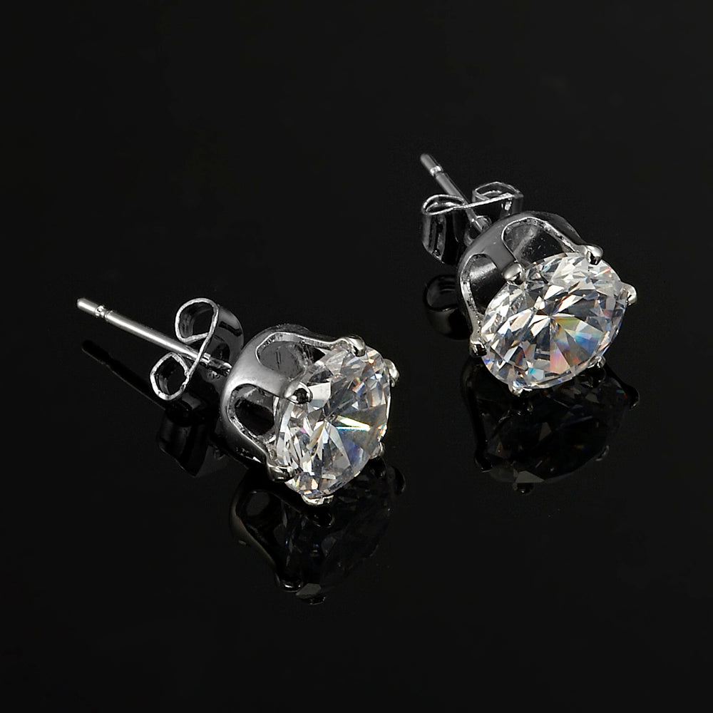 Solid 925 Sterling Silver Stud Earrings Featuring 2 Crystals by Swarovski®-1