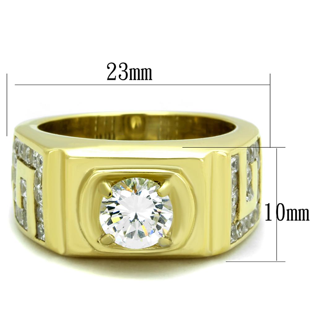 TK2045 - IP Gold(Ion Plating) Stainless Steel Ring with AAA Grade CZ  in Clear-1