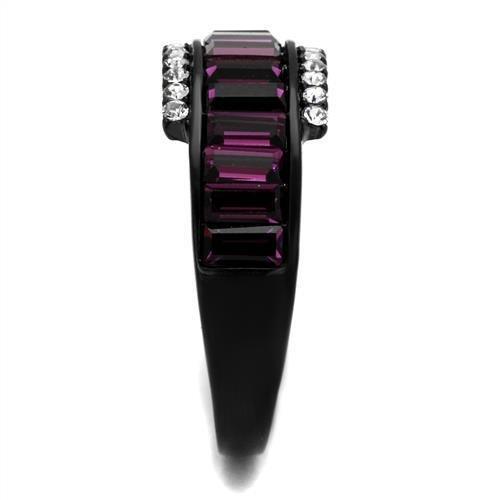 TK2191 - IP Black(Ion Plating) Stainless Steel Ring with Top Grade Crystal  in Amethyst-3