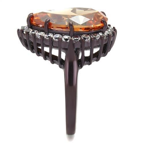 TK2675 - IP Dark Brown (IP coffee) Stainless Steel Ring with AAA Grade CZ  in Champagne-3
