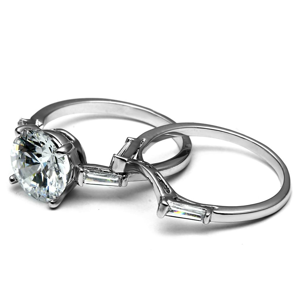 TK2878 - High polished (no plating) Stainless Steel Ring with AAA Grade CZ  in Clear-3