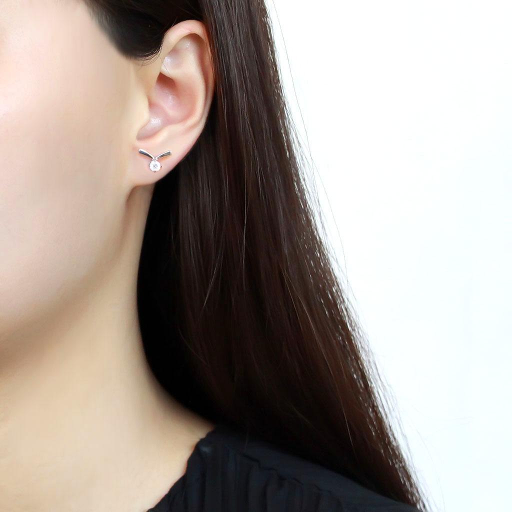 TK3657 - High polished (no plating) Stainless Steel Earrings with AAA Grade CZ  in Clear-2