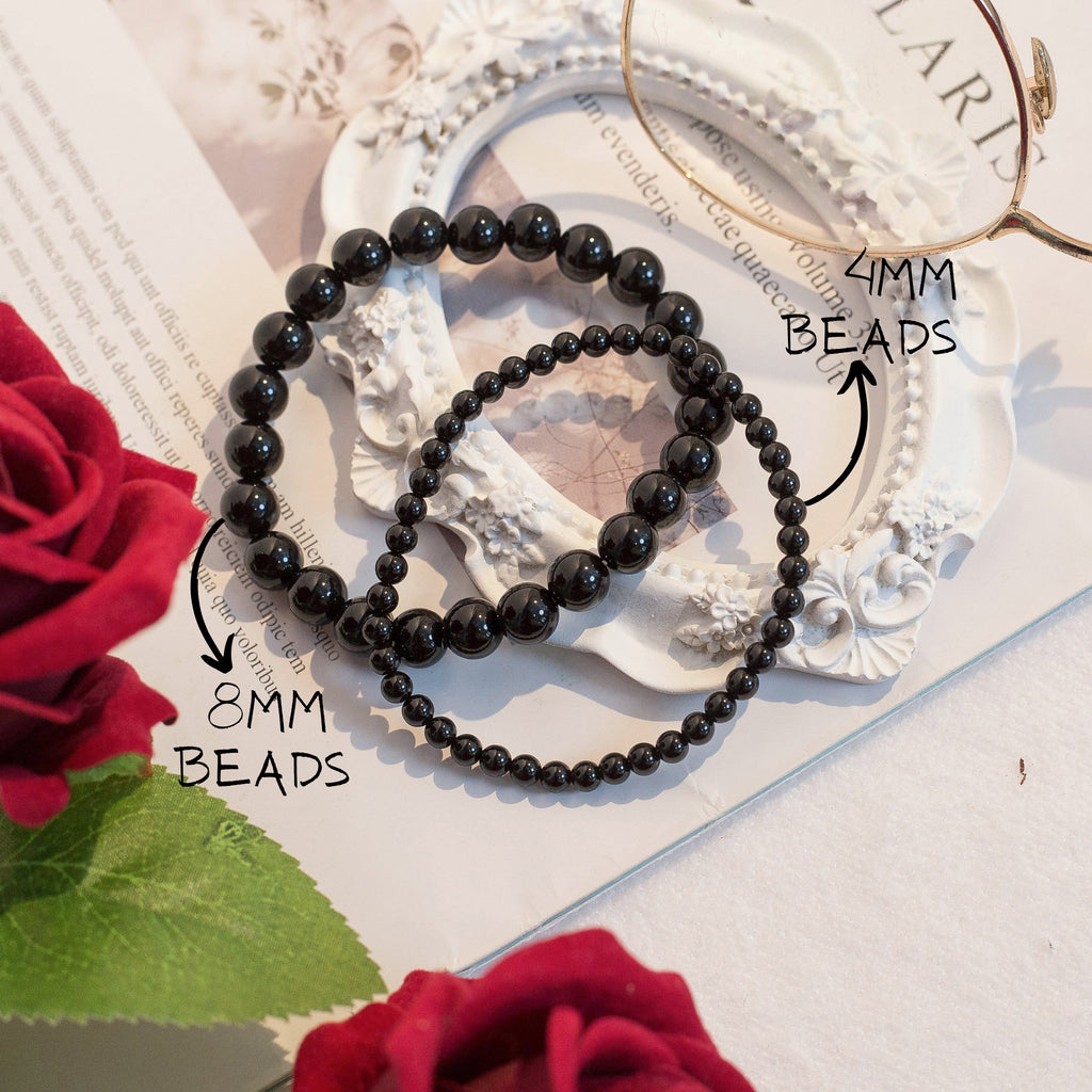 8mm  Black Obsidian Beaded Crystal Bracelet-2