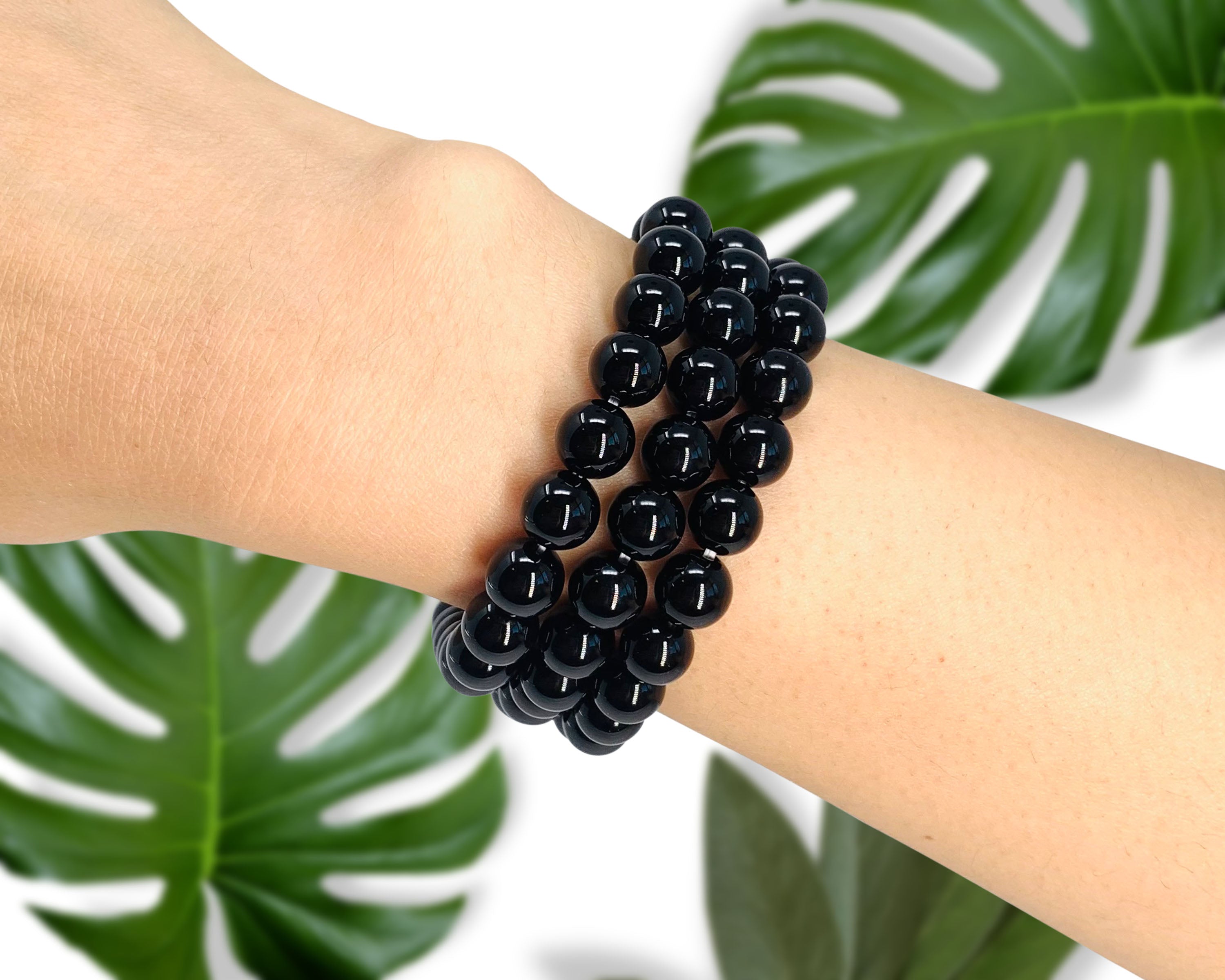 8mm  Black Obsidian Beaded Crystal Bracelet-3