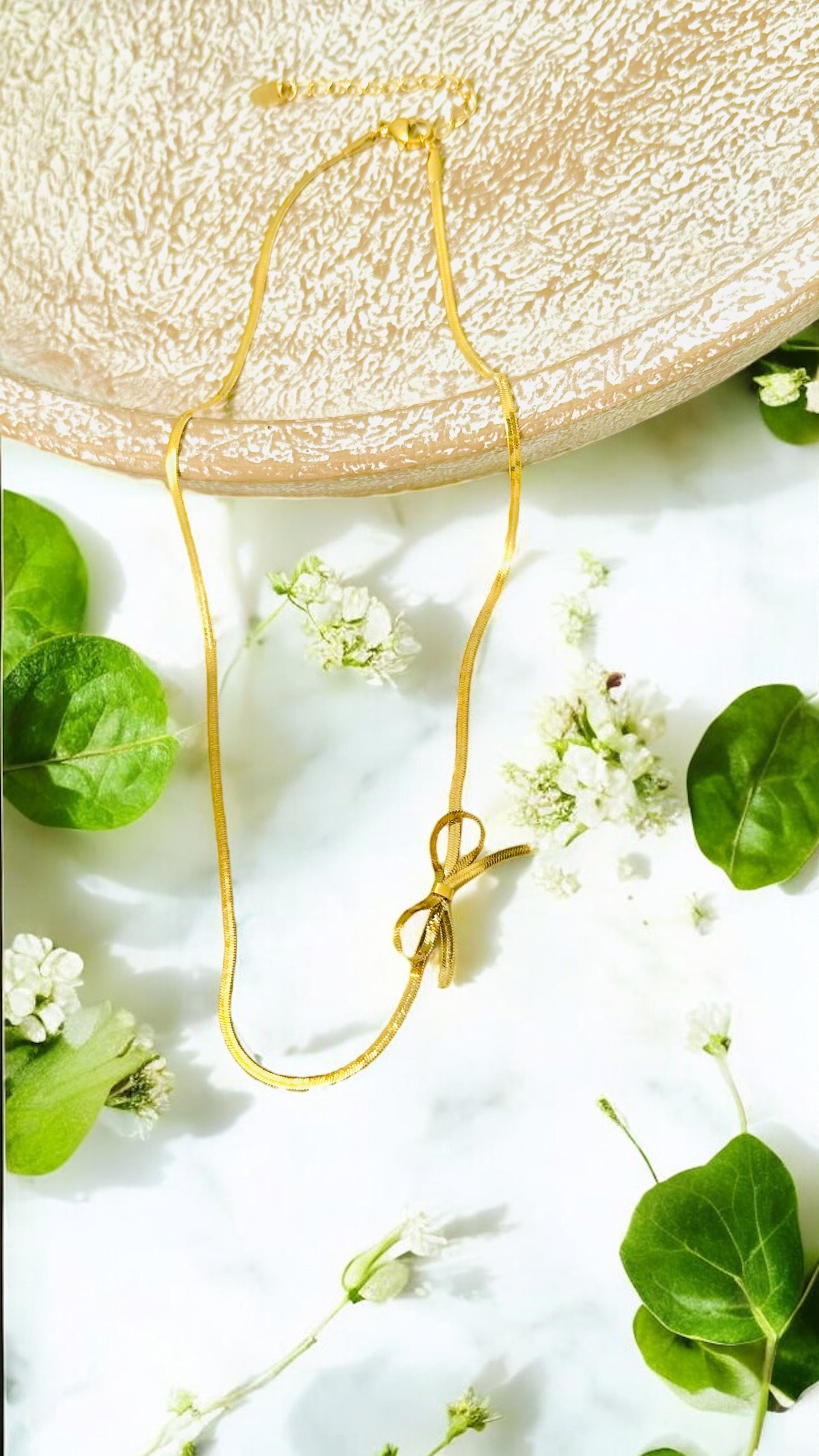Dainty Bow Tie Herringbone - 18K Gold Plated, Waterproof Necklace-3