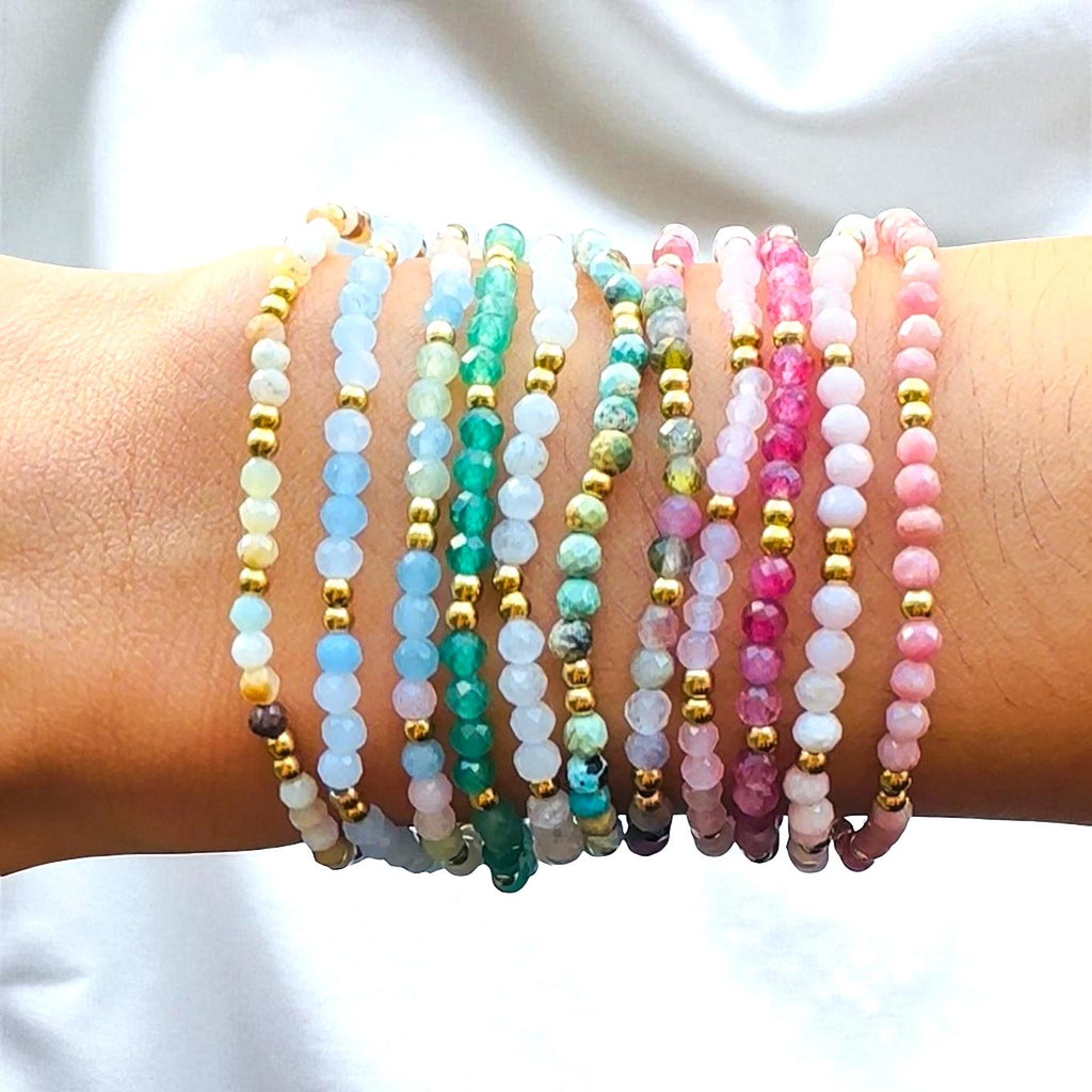Dainty 3mm Gemstone Bracelet - 18K Gold Plated Accents, Waterproof