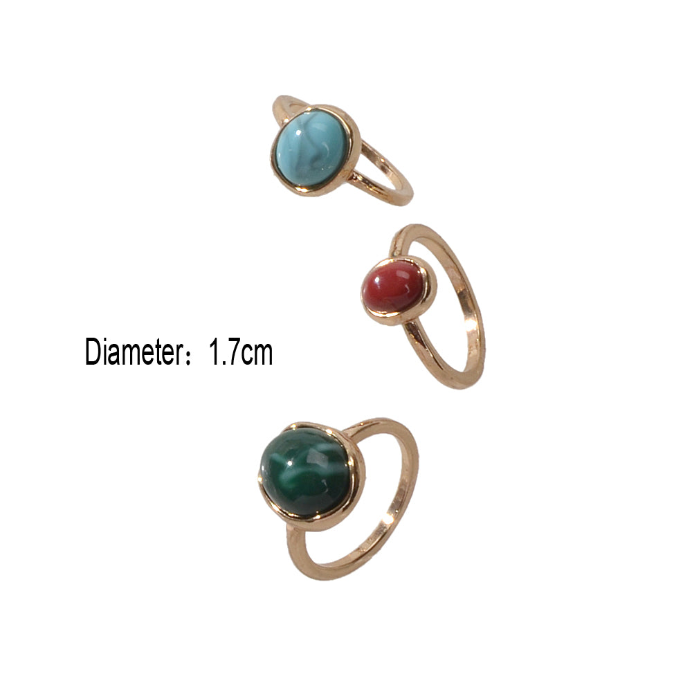 Feelontop 3pcs Tribal Ethnic Turquoise Colorful Dome Finger Ring Boho Jewellery-4