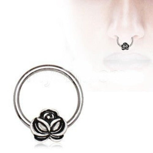 316L Stainless Steel Captive Bead Ring with Antique Gold Plated Flower-0