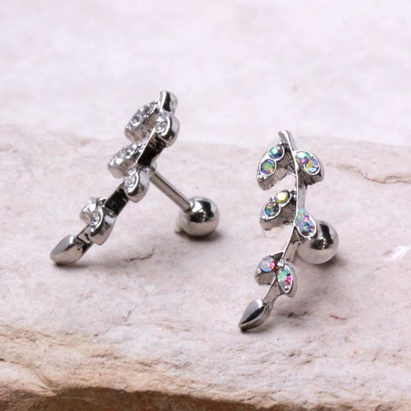 316L Surgical Steel Multi CZ Leaf Cartilage Earring-0